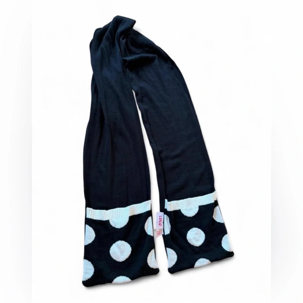 Lulu by Lulu Guinness Black Polka Dot Pocket Scarf Knit Goth Cosplay Cozy